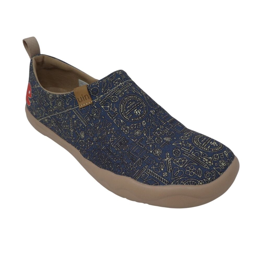 UIN Navy Patterned Slip-On Loafers with Tan Sole